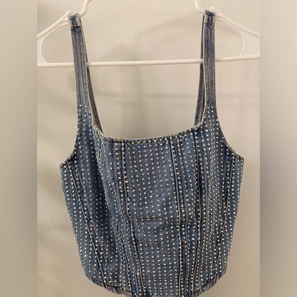 Rhinestone Jean Lace Up Top S